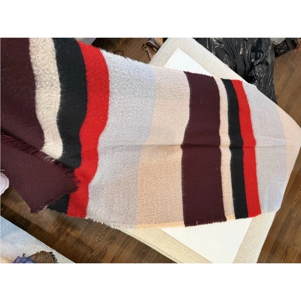Express Striped  Scarf - Red, Black, Gray, and Beige